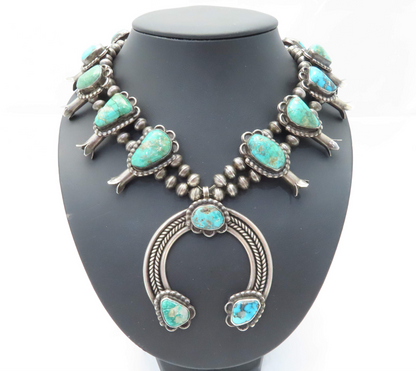 Sterling Silver Turquoise Squash Blossom Necklace 25"