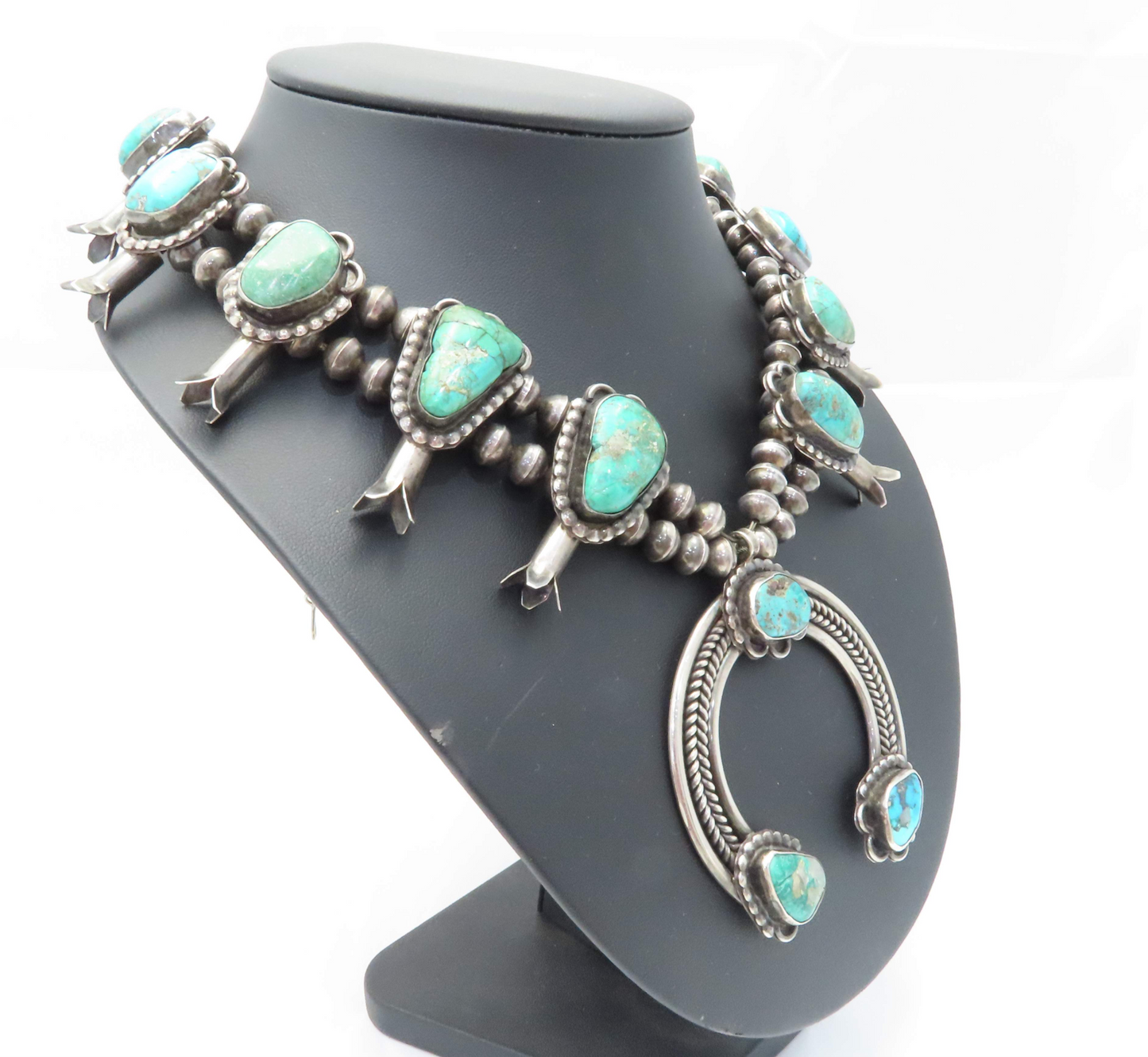 Sterling Silver Turquoise Squash Blossom Necklace 25"