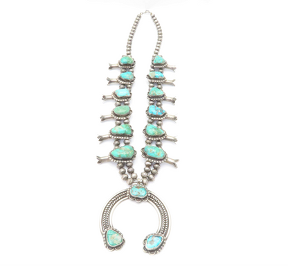Sterling Silver Turquoise Squash Blossom Necklace 25"