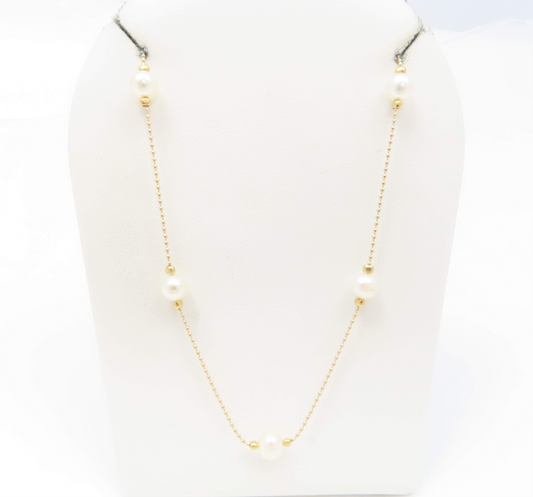 14k Yellow Gold 18” Stationed Pearl Necklace