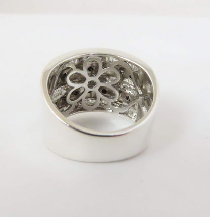 Sterling Silver ~1/2c Black and White Diamond Cluster Band Ring Size 7