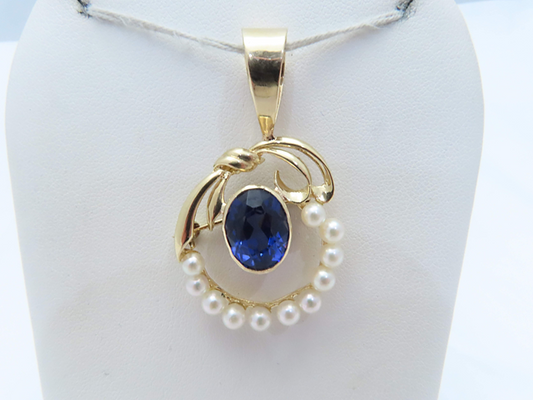 14k Yellow Gold ~5 3/8c Tanzanite and Pearl Pendant/Brooch with Papers