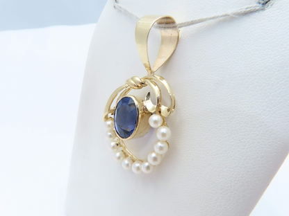 14k Yellow Gold ~5 3/8c Tanzanite and Pearl Pendant/Brooch with Papers