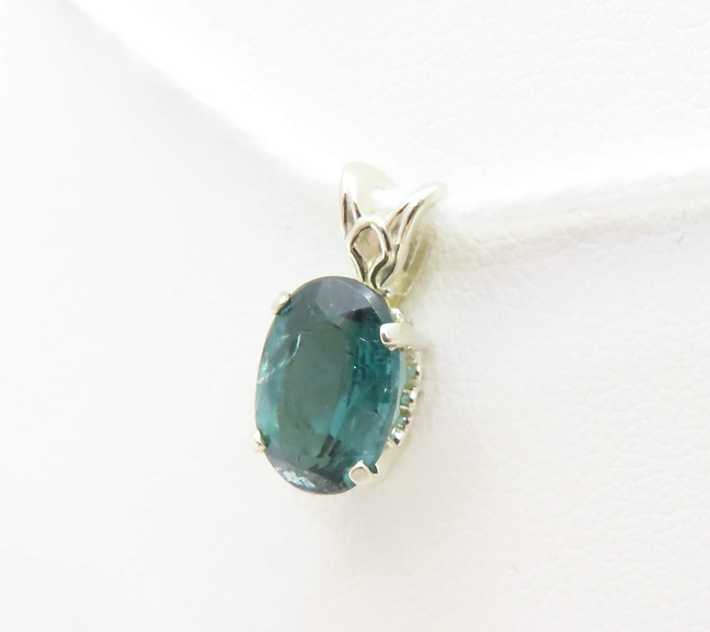 14k White Gold Blue Tourmaline 4 Prong Pendant