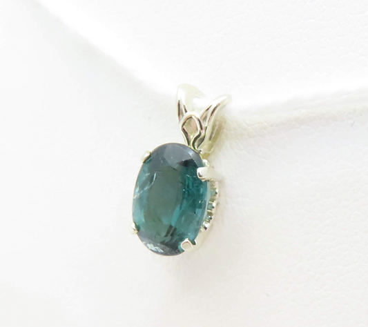 14k White Gold Blue Tourmaline 4 Prong Pendant