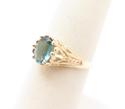14k Yellow Gold 7x5mm Blue Tourmaline Filigree Ring Size 6.75