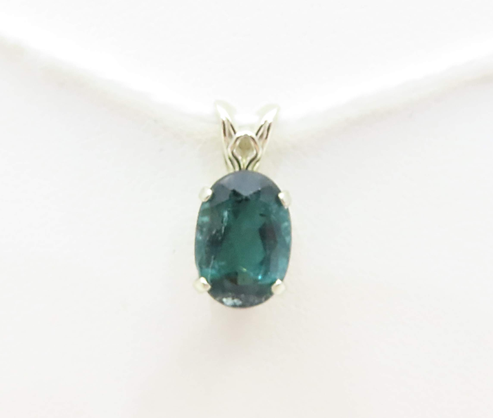 14k White Gold Blue Tourmaline 4 Prong Pendant