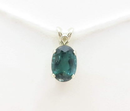 14k White Gold Blue Tourmaline 4 Prong Pendant