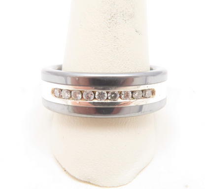 Tungsten & Sterling Silver 1/4ctw Diamond Band Size 11.75
