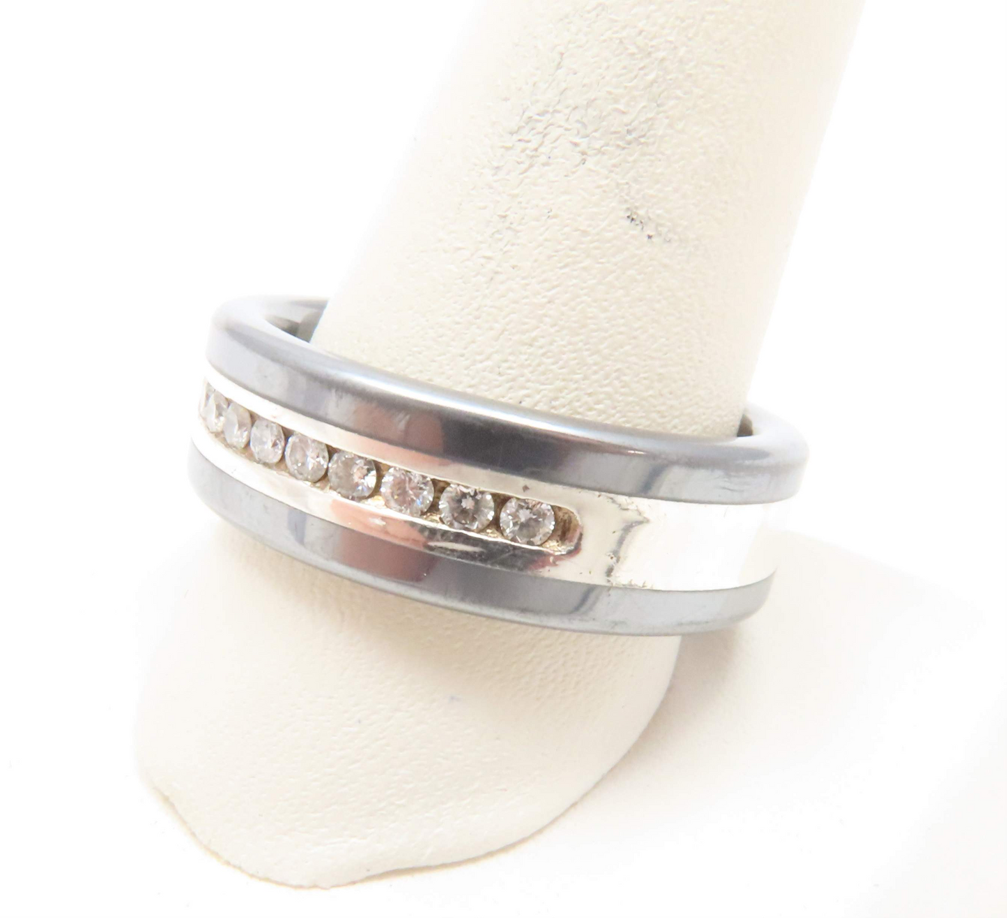 Tungsten & Sterling Silver 1/4ctw Diamond Band Size 11.75