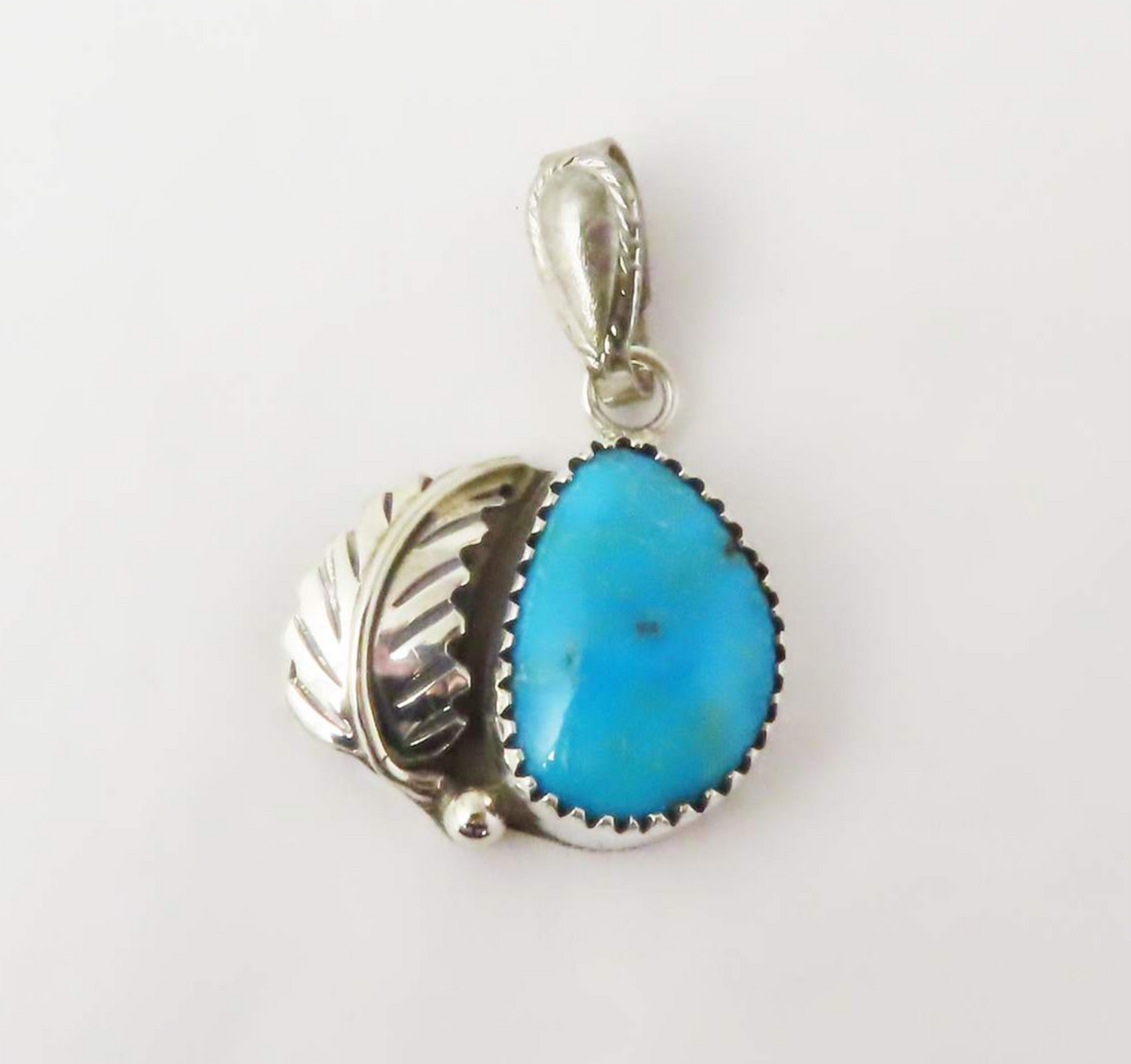 Sterling Silver Turquoise & Leaf Detail Pendant