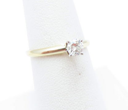 14k Yellow Gold ~1/4c Round Solitaire Ring Size 6.5