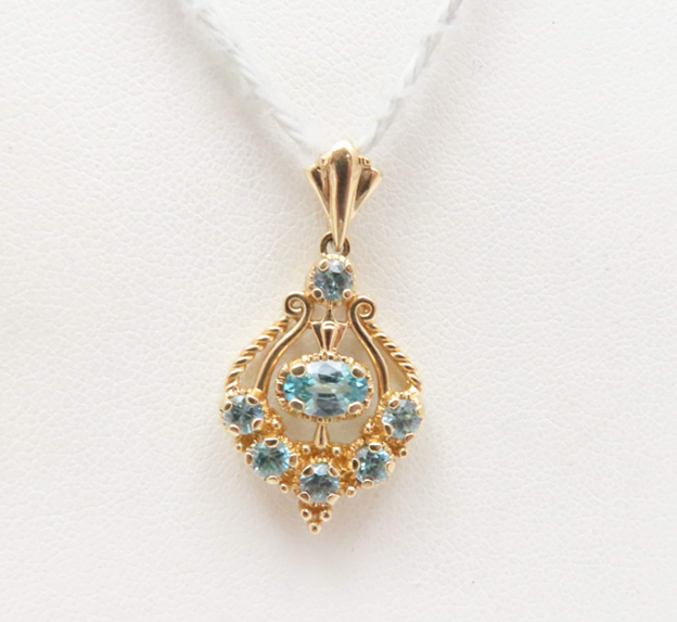 14k Yellow Gold Blue Zircon Pendant